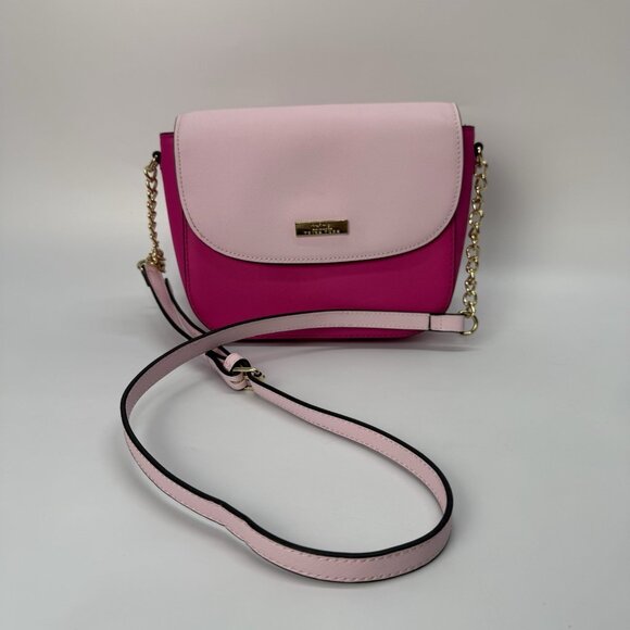 Trina Turk ColorBlock Crossbody Purse Bag Light Pink Fuchsia Metal‎ Chain - Picture 1 of 16